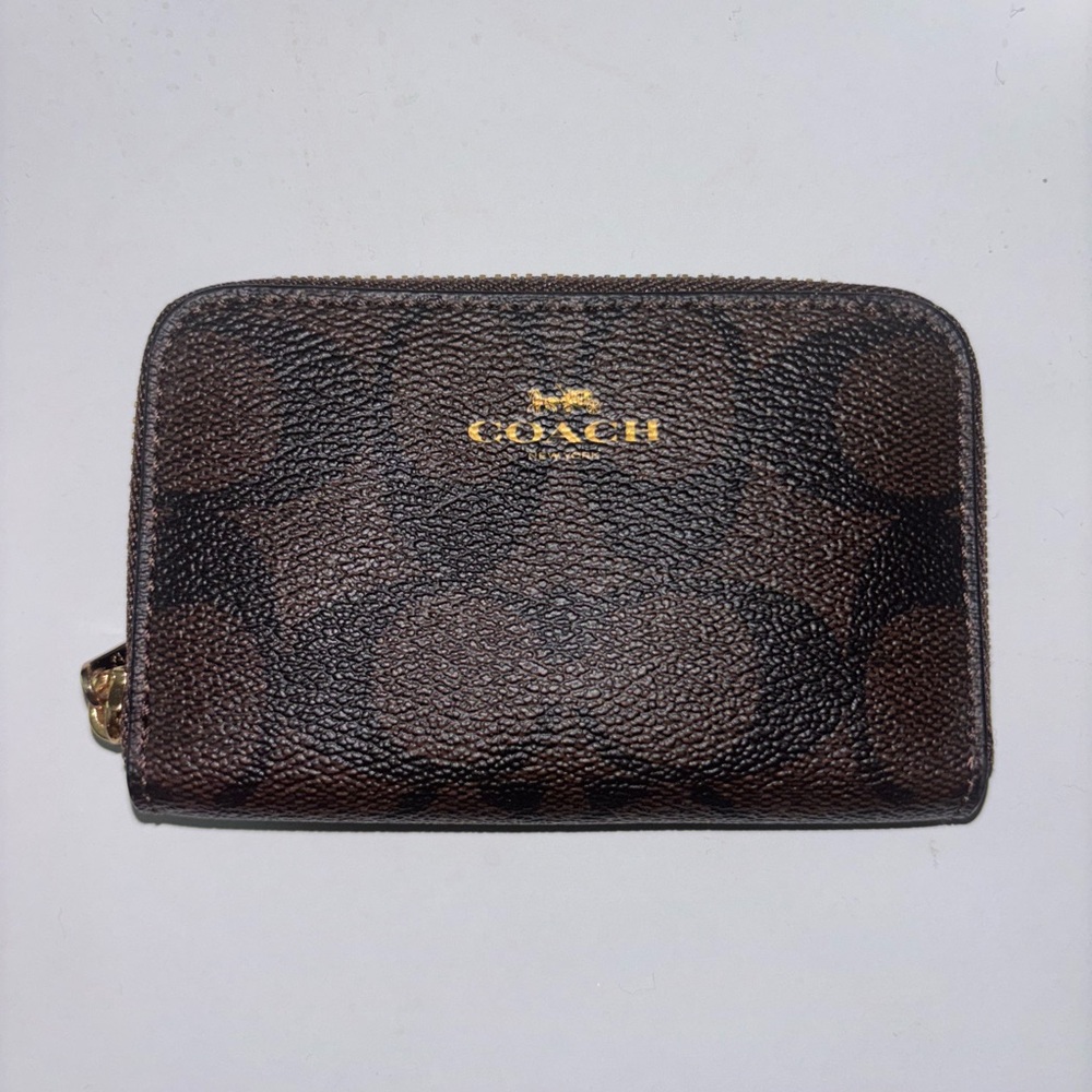 Coach Black and Brown Leather Zip Wallet